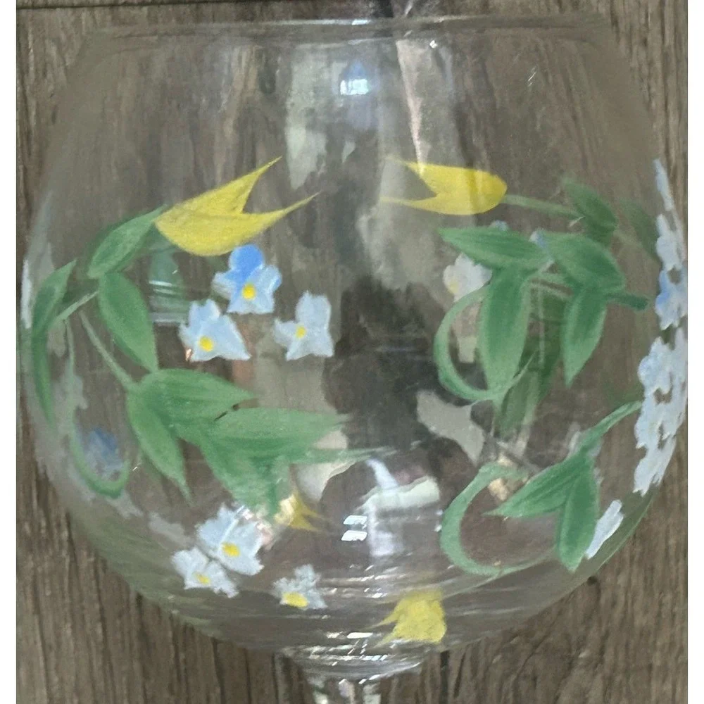 4 Hand Painted Wine Glasses Multicolor Floral 8.5